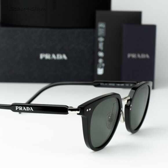 Prada Men Sunglasses Black Green Polarized Oval PR17YS 1AB03R BRAND NEW - Picture 4 of 10